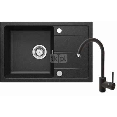 Set: zlew granitowy leda zrd 2113 grafit + bateria z wylewką u ben 262m grafit + osprzęt space-saver