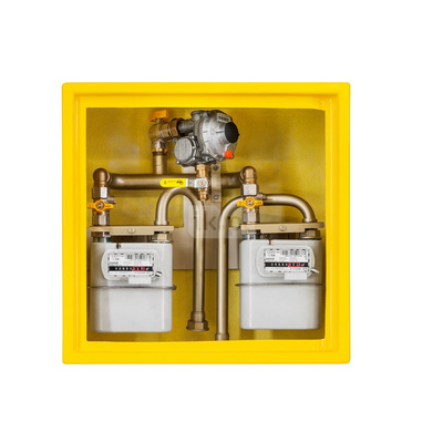 Punkt redukcyjno-pomiarowy na 2 gazomierze G4, w skrzynce z laminatu 600x600x250 - brązowy