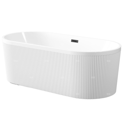 Wolnostojąca wanna ryflowana Glamour, 170 cm, w komplecie z syfonem i korkiem/odpływem w kolorze czarnym