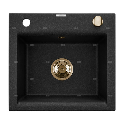 Zlewozmywak granitowy jednokomorowy TESALIA czarny nakrapiany/złoty