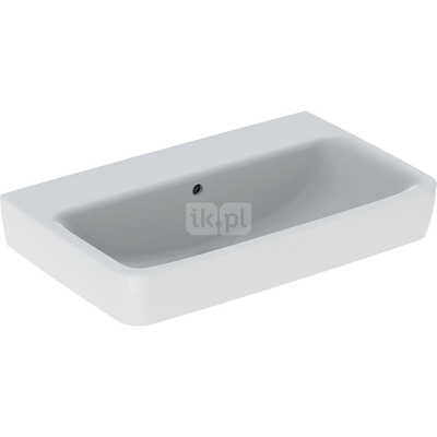 Umywalka GEBERIT Selnova Compact prostokątna, biała, 650mm, bez otworu na baterię, z odpływem przelewowym, półka od ściany