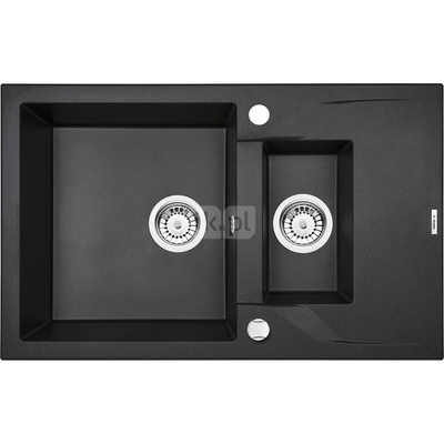 Zlew. andante grafit metalik granit 1,5k z/o 780x490x194, 3,5" + osprzęt space-saver nero