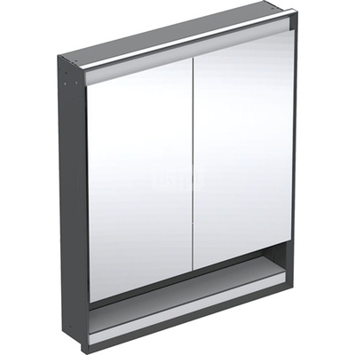 Szafka z lustrem Geberit ONE z wnęką i ComfortLight, z dwoma drzwiami, montaż podtynkowy, wysokość 90 cm: B=75cm, Czarny mat / Aluminium malowane proszkowo