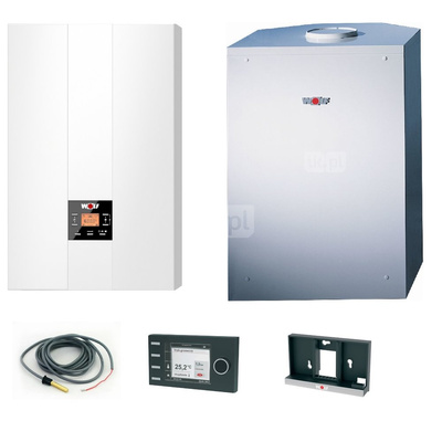 Pakiet - Kocioł gazowy jednofunkcyjny WOLF FGB-24 kondensacyjny wiszący 5.3 - 20.7 kW + Czujnik c.w.u. + RegulatorBM-2 + Zasobnik c.w.uCSW 120