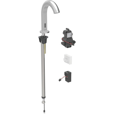 Bateria umywalkowa Geberit Piave, stojąca, zasilanie sieciowe, do podtynkowej skrzynki funkcyjnej, bez mieszacza, stal nierdzewna