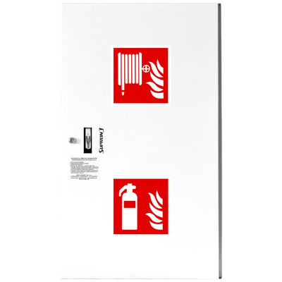 Hydrant DN 52 zawieszany z koszem, 850x500x200 mm, z miejscem na gaśnicę, wąż 2x15 m, zamek patent, RAL 9003