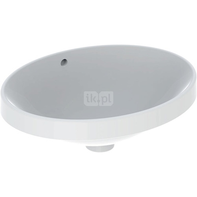 Umywalka GEBERIT Variform eliptyczna, biała, 500mm, bez otworu na baterię, wpuszczana w blat, z odpływem przelewowym, bez półki