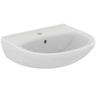 Umywalka IDEAL STANDARD ULYSSE - STYLE owalna (montażu z postumentem lub półpostumentem ), biała, 500mm, otwór na baterię na środku, wiszący, bez odpływu przelewowego