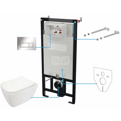 Miska wisząca hiacynt new biała + deska + stelaż + przycisk chrom