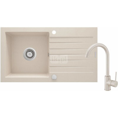 Zlew. zorba beż granit 1k z/o 760x440x160, 3,5" + osprzęt space-saver + bateria nemezja z wylewką "u"