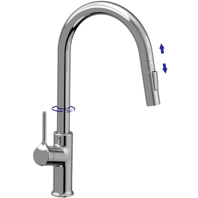 Bateria zlewozmywakowa z 2-funkcyjną, wyciąganą wylewką w kształcie litery U Farsala chrom