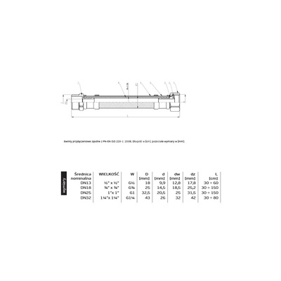 Wąż przyłączeniowy elastyczny PERFEXIM PHA-9150 DN 25, GW x GZ, 1'' x 1'', długość 700 mm