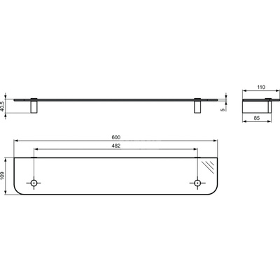 CONNECT PÓŁKA SZKLANA 600 X 110 X 40 MM