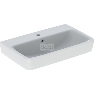 Umywalka GEBERIT Selnova Compact prostokątna, biała, 650mm, otwór na baterię na środku, z odpływem przelewowym, półka od ściany