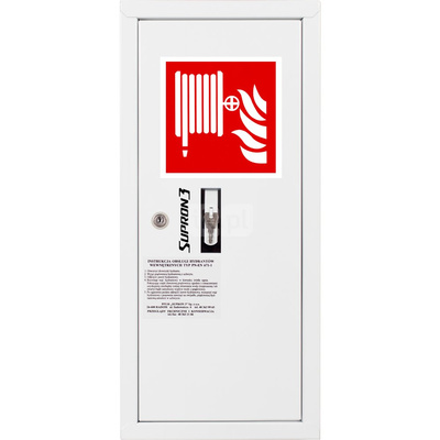 Hydrant DN 52 zawieszany boczny z koszem, wąż 20 m, zamek patent, RAL 9003 prawy