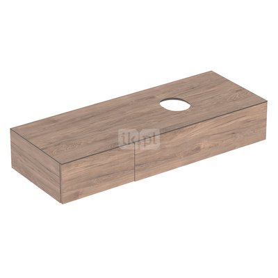 Geberit Variform Szafka pod umywalkę stawianą na blat, B135cm, H23.5cm, T51cm, z dwoma szufladami, powierzchnią odkładczą i syfonem, orzech włoski hickory, z powłoką melaminową, matowa