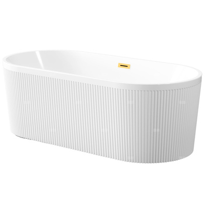 Wolnostojąca wanna ryflowana Glamour, 170 cm, w komplecie z syfonem i korkiem/odpływem w kolorze złotym