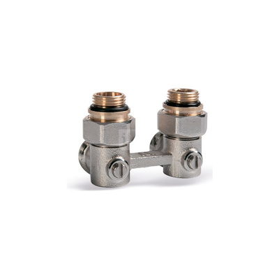 Przyłącze grzejnikowe, rozstaw 50mm, kątowe, DN15/DN20 ECK - podwójne przyłacze grzejnikowe, katowe, 1/2" x 1/2", niklowane
