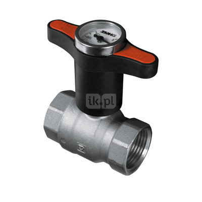 Zawór kulowy HERZ MODUL mosiądz niklowany, PN25 DN 25 GW z termometrem, uchwyt: motylek