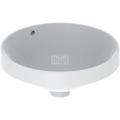 Umywalka GEBERIT Variform okrągła, biała, 400mm, bez otworu na baterię, wpuszczana w blat, z odpływem przelewowym, bez półki