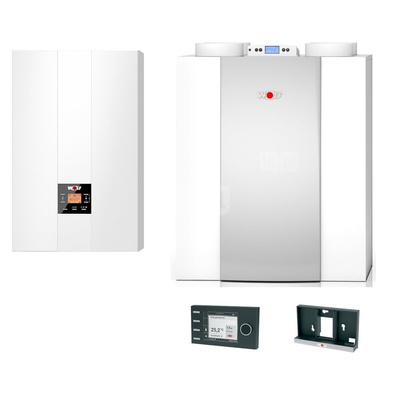 Pakiet - Kocioł gazowy dwufunkcyjny WOLF FGB-K-24 kondensacyjny wiszący 5.3 - 20.7 kW + RegulatorBM-2 + RekuperatorCWL 300L