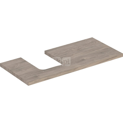 Blat pod umywalkę Geberit ONE z wycięciem, do umywalki nablatowej w kształcie misy: B=104.2cm, Orzech włoski hickory, Melamina, struktura drewna, Przekrój=Lewa strona