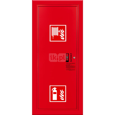 Hydrant DN 33 wnękowy boczny z miejscem na gaśnicę, wąż 30 m, ocynk fasada, zamek patent, RAL 3000 lewy