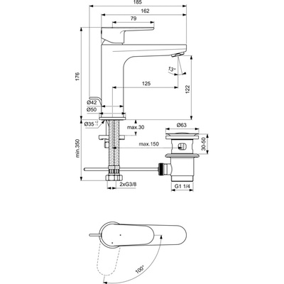 CERAFINE О BATERIA UMYWALKOWA H120 BLUE ST PU/M
