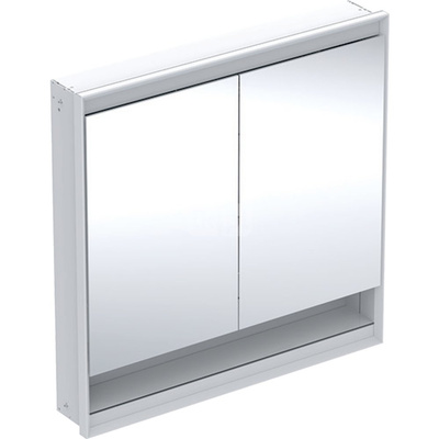 Szafka z lustrem Geberit ONE z wnęką i ComfortLight, z dwoma drzwiami, montaż podtynkowy, wysokość 90 cm: B=90cm, Biały / Aluminium malowane proszkowo