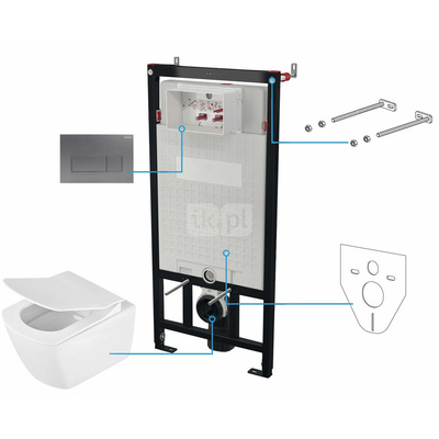 Miska wisząca anemon biała + deska + stelaż + przycisk titanium