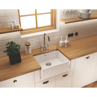 Zlew. sabor ceramiczny z kołnierzem biały 1k b/o 595x475x220, 3,5" + osprzęt space-saver