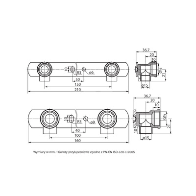 5119 O15xG1/2x150 PN16 Łączniki instalacyjne O15xG1/2 końcówki do kapilarnego lutowania miękkiego EN 1254-1, EN 1254-4