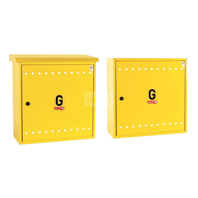 Skrzynka gazowa, 450x450x250, naścienna, metalowa, z płaskim daszkiem - żółta (na gazomierz G4/G6 bez reduktora)