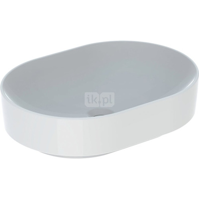 Umywalka GEBERIT Variform eliptyczna, biała, 550mm, bez otworu na baterię, stawiana na blat, bez odpływu przelewowego, bez półki