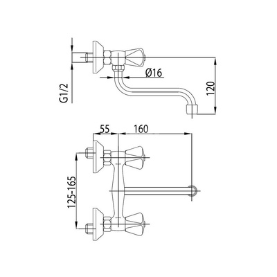 Bateria zlewozmywakowa ścienna KFA Armatura STANDARD, kolor chrom 410, mosiądz