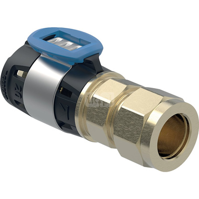 Złączka przejściowa GEBERIT FlowFit, brąz krzemowy bezołowiowy, 20 mm x 15 mm (śrubunek zaciskowy x łącznik zaprasowywany)