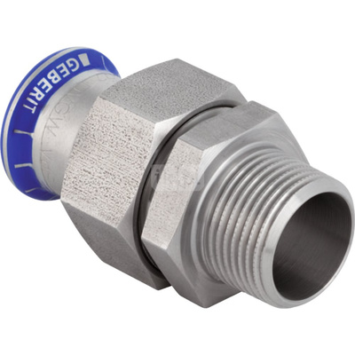 Śrubunek hydrauliczny GEBERIT Mapress Edelstahl FKM przejściowy z nakrętką ze stali CrNi stal nierdzewna GZ 1/2'' 22 mm z pierścieniem zacinającym