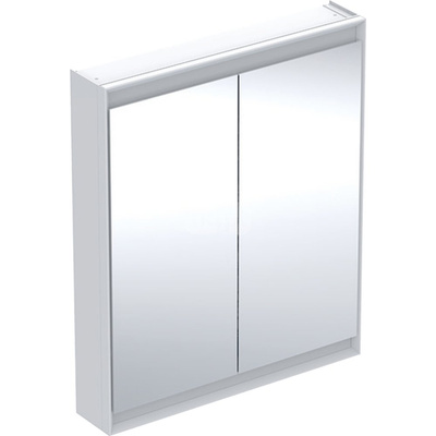 Szafka z lustrem Geberit ONE z ComfortLight i dwojgiem drzwi, montaż natynkowy, wysokość 90 cm: B=75cm, Biały / Aluminium malowane proszkowo