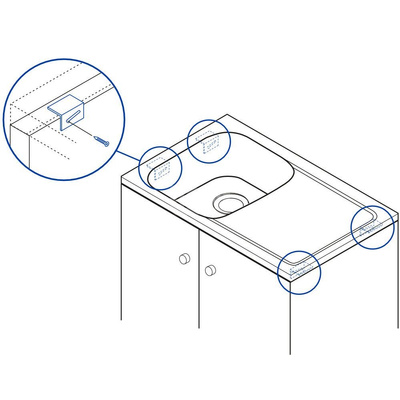 Zaczepy stabilizujące do zlewozmywaków nakładanych