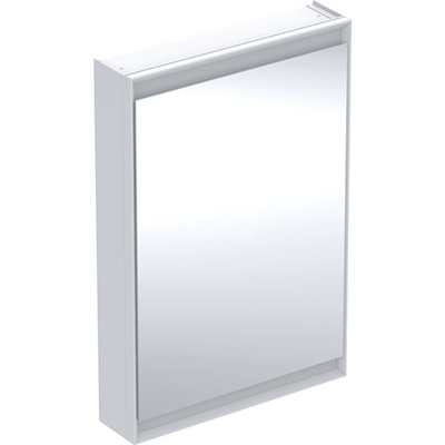 Szafka z lustrem Geberit ONE z ComfortLight i jednymi drzwiami, montaż natynkowy, wysokość 90 cm: B=60cm, Biały / Aluminium malowane proszkowo, Drzwi=Zawias po lewej