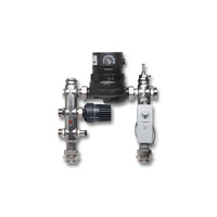 Zestaw pompowo-mieszający. Kontrola wartości zadanej w zakresie 20-50 st.C. Pompa obiegowa elektroniczna E4auto-130 mm, zawór z termostatyczny, odpowietrznik, zawór zwrotny zintegrowany