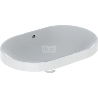 Umywalka GEBERIT Variform eliptyczna, biała / KeraTect, 600mm, bez otworu na baterię, wpuszczana w blat, z odpływem przelewowym, bez półki