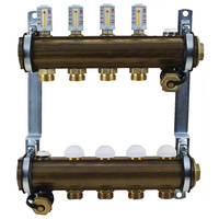 Rozdzielacz do ogrzewania podłogowego HERZ 11-obieg. mosiądz GW 1'' x GZ 3/4'' + przepływomierz + zawór napełn/spust + odpowietrznik