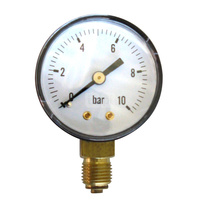 Manometr z rurką Bourdona SOCLA 2212B 0-10 bar Gwint zewnętrzny 1/4'' radialny fi 50 mm, obudowa z tworzywa sztucznego