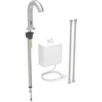 Bateria umywalkowa Geberit Piave, stojąca, zasilanie sieciowe, z natynkową skrzynką funkcyjną, z mieszaczem termostatycznym, stal nierdzewna