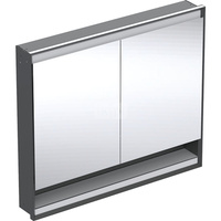 Szafka z lustrem Geberit ONE z wnęką i ComfortLight, z dwoma drzwiami, montaż podtynkowy, wysokość 90 cm: B=105cm, Czarny mat / Aluminium malowane proszkowo