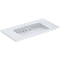 Umywalka GEBERIT ONE prostokątna, biała / KeraTect, 900mm, otwór na baterię na środku, nakładany od góry, bez odpływu przelewowego, półki z obu stron