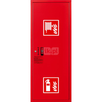 Hydrant DN 33 zawieszany boczny z miejscem na gaśnicę, wąż 30 m, ocynk fasada, zamek patent, RAL 3000 prawy