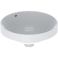 Umywalka GEBERIT Variform okrągła, biała / KeraTect, 400mm, bez otworu na baterię, wpuszczana w blat, z odpływem przelewowym, bez półki