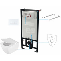 Miska wisząca anemon biała + deska + stelaż + przycisk bianco